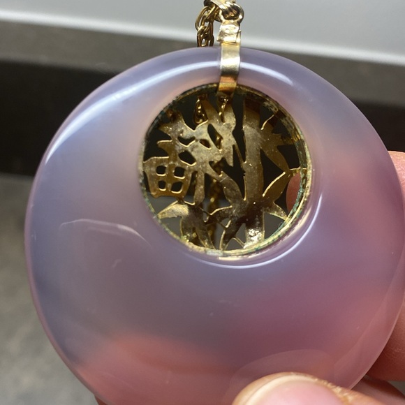 Lavender Jade Donut Bead with Gold Accent and Gold Chain - Picture 8 of 8